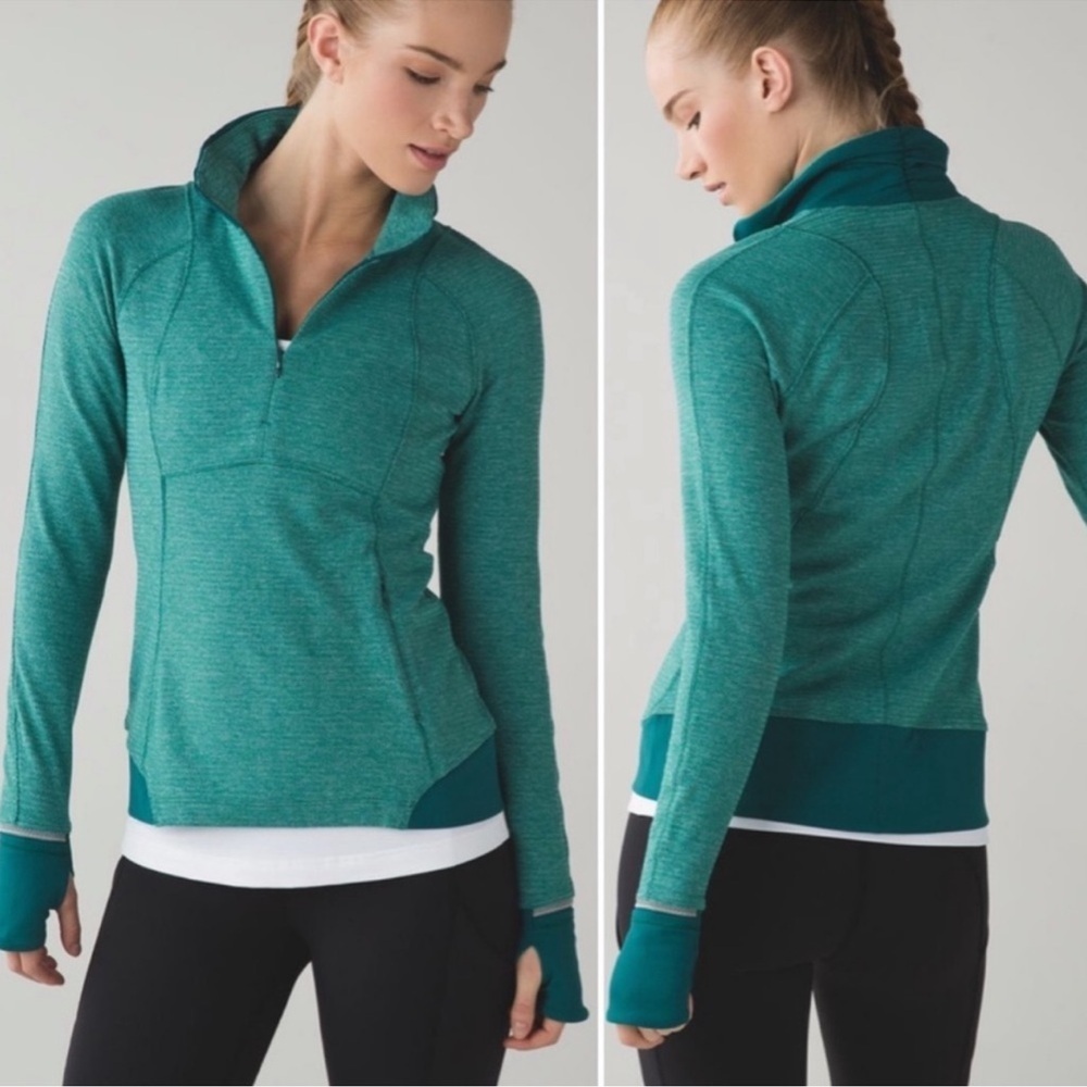 Lululemon Runderful Half Zip Sz 4 Teal Green Rulu Thumbholes Run Top